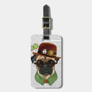 Etiqueta De Bagagem Pug com Steampunk Bowler Hat