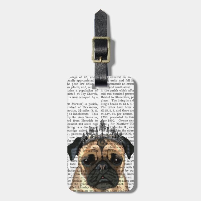 Etiqueta De Bagagem Pug Com Tiara (Frente Vertical)