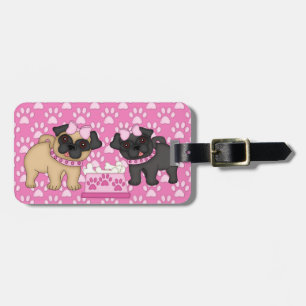 Etiqueta De Bagagem Pug Cuties Pink Stripes and Paws - Personalizar