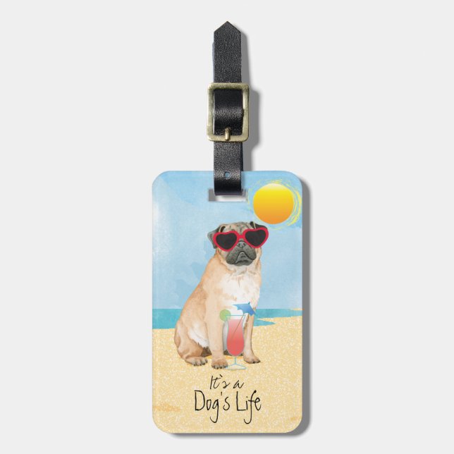 Etiqueta De Bagagem Pug de Verão (Frente Vertical)