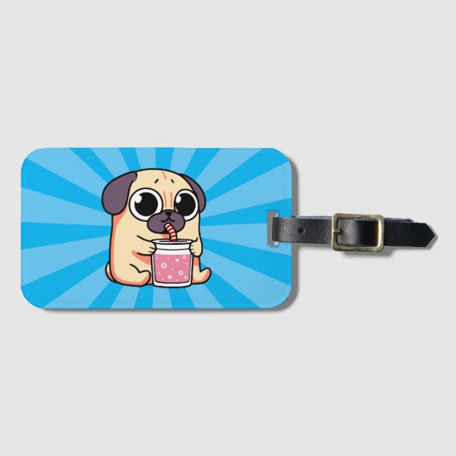 Etiqueta De Bagagem Pug Gato (Frente Horizontal)