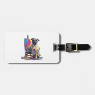 Etiqueta De Bagagem Pug Pintor � Cachorro de Arte Abstrata