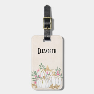 Etiqueta De Bagagem Pumpkins branco e Dourado Aquarela