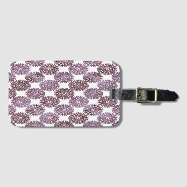 Etiqueta De Bagagem Purple floral damask on white (Frente Horizontal)