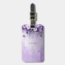 Purple Flowers with Dangling Pearls Luggage Tag
