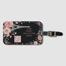 Etiqueta De Bagagem QR Code Paris Eiffel Tower Pink Shabby Chic Decor 