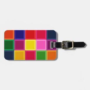 Etiqueta De Bagagem Quadrados e Stripes Multicoloridos Girly