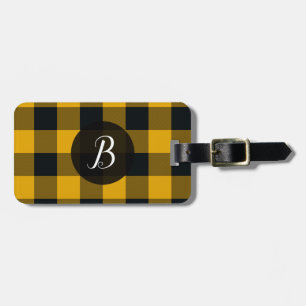 Etiqueta De Bagagem Quadrados Xadrez Amarelo e Preto Plaid do Búfalo