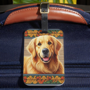 Etiqueta De Bagagem Quadro colorido do cão do na moda Retriever