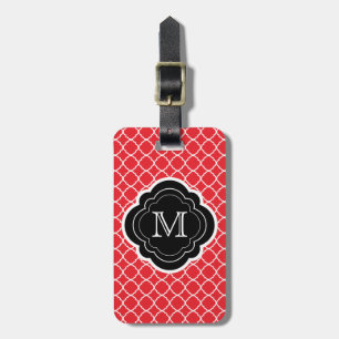Etiqueta De Bagagem Quatrefoil vermelho com monograma preto
