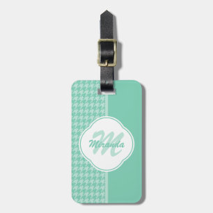 Etiqueta De Bagagem Quic Mint Green Houndstooth com Monograma e Nome