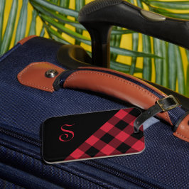 Etiqueta De Bagagem Quic Monograma Vermelho Búfalo Negro Geométrico