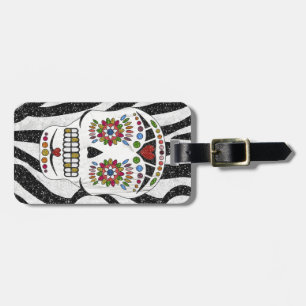 Etiqueta De Bagagem RAB Rockabilly Açúcar Caveira em Estampa de Zebra