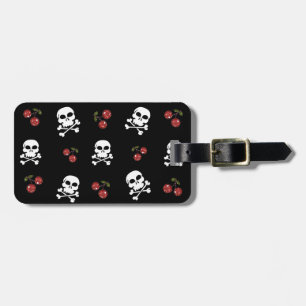 Etiqueta De Bagagem RAB Rockabilly Caveiras e Cerejas em Preto