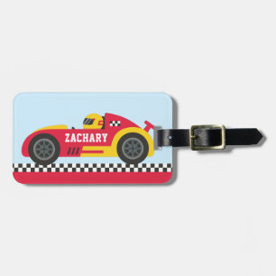Etiqueta De Bagagem Racer em Crianças de Carros Amarelos e Vermelhos 