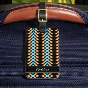 Etiqueta De Bagagem Radical Chevron Vibrant Summer e Nome Personalizad