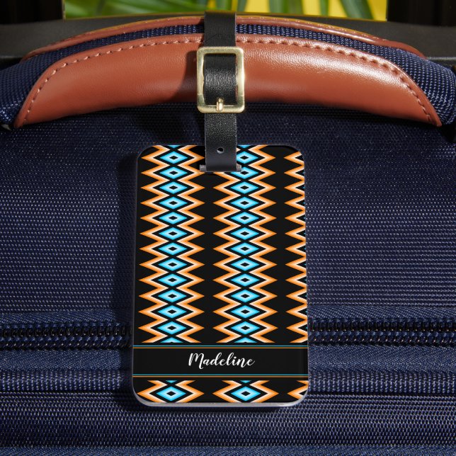 Etiqueta De Bagagem Radical Chevron Vibrant Summer e Nome Personalizad (Frente Insitu 2)