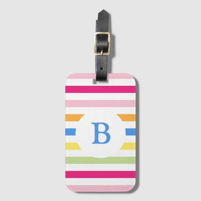 Etiqueta De Bagagem Rainbow Candy Stripes Modern Monogram (Frente Vertical)