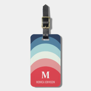 Etiqueta De Bagagem Rainbow Monograma Nome Personalizado Vermelho E Az