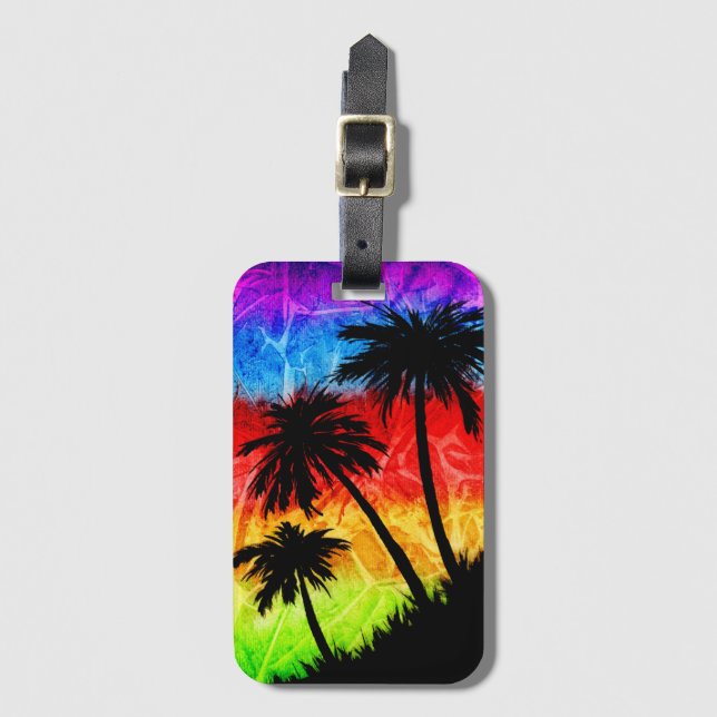 Etiqueta De Bagagem Rainbow Palm Trees (Frente Vertical)