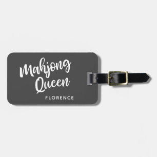 Etiqueta De Bagagem Rainha do Mahjong Nome Personalizado Preto e Branc