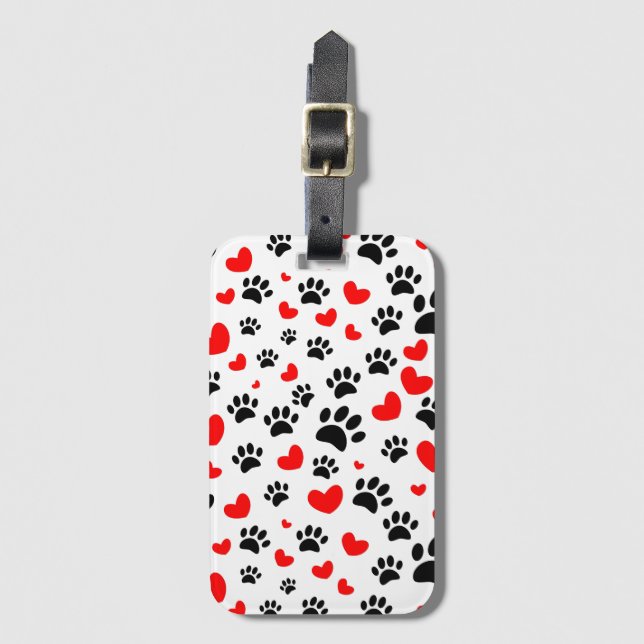 Etiqueta De Bagagem Random Dog Paw Prints And Red Hearts (Frente Vertical)