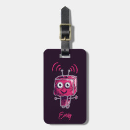Etiqueta De Bagagem Rapariga Rosa Grunge Robô Bonito