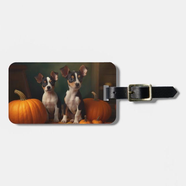 Etiqueta De Bagagem Rat Terrier Puppy Autumn Delight Pumpkin (Frente Horizontal)