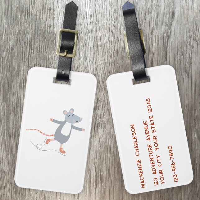 Etiqueta De Bagagem Rato de Pele de Gelo (Fun ice skating winter sports mouse personalized luggage tag for snowy icy destinations!)