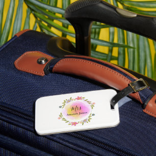 Etiqueta De Bagagem Recém-casados Lua de Mel Floral Aquarela Rosa