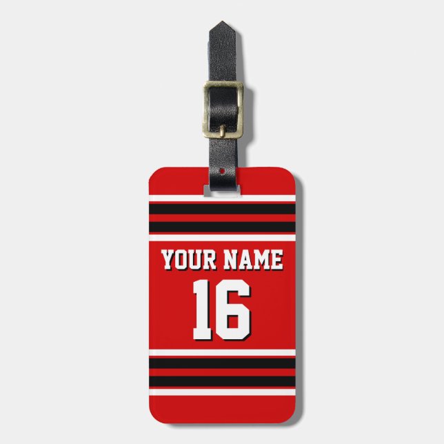Etiqueta De Bagagem Red Black White Team Jersey Nome Personalizado (Frente Vertical)
