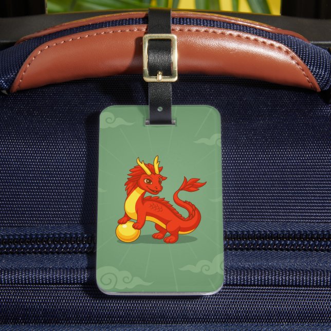 Etiqueta De Bagagem Red Chinese Dragon on Green (Frente Insitu 2)