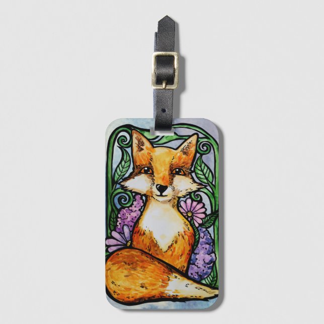 Etiqueta De Bagagem Red Fox Floral Art (Frente Vertical)