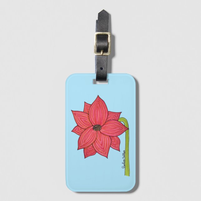 Etiqueta De Bagagem Red Star Flower with Blue background (Frente Vertical)