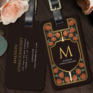 Etiqueta De Bagagem Red Sword Shield Medieval Fantasy Monograma