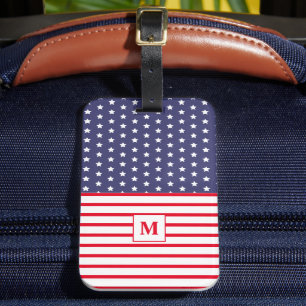 Etiqueta De Bagagem Red White e Blue American Flag monogramas