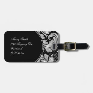 Etiqueta De Bagagem Redemoinho floral do brilho da prata do falso