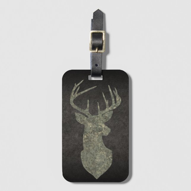 Etiqueta De Bagagem Regal Buck Trophy Deer Silhouette em Camouflage (Frente Vertical)