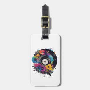 Etiqueta De Bagagem Registro de vinilo com flores coloridas