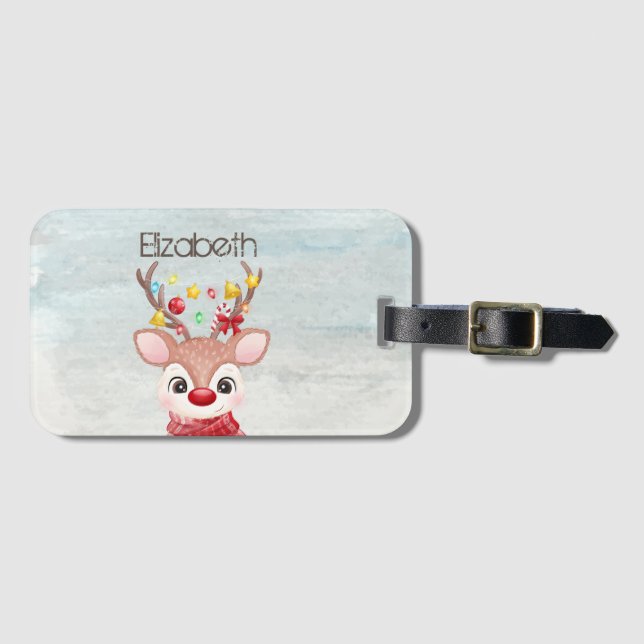 Etiqueta De Bagagem Rena de Natal Adorável (Frente Horizontal)
