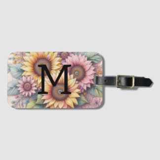 Etiqueta De Bagagem Renda monograma floral rosa laranja amarelo girass