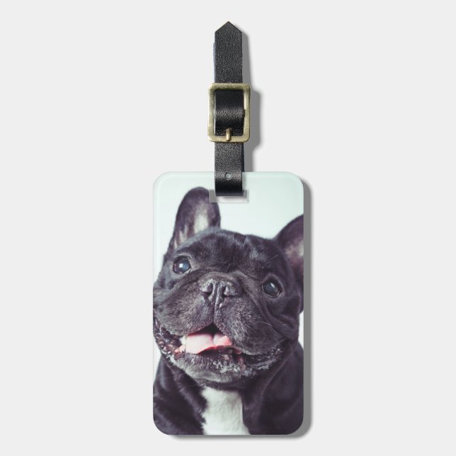 Etiqueta De Bagagem Retrato de um Bulldog Francês Feliz (Frente Vertical)