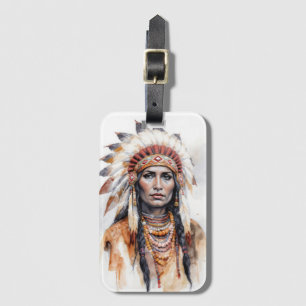 Etiqueta De Bagagem Retrato de uma mulher nativa americana aquarela