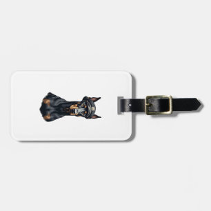 Etiqueta De Bagagem Retrato Vintage de Cão Policial Doberman Preto e B