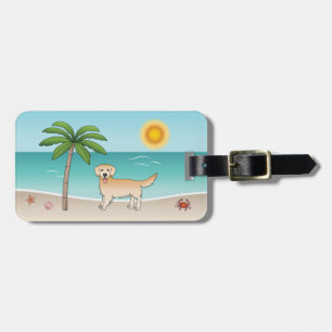 Etiqueta De Bagagem Retriever Ouro Amarelo Em Uma Praia Tropical De Ve