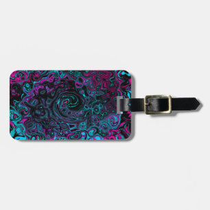 Etiqueta De Bagagem Retro Aqua Magenta e Abstrato preto
