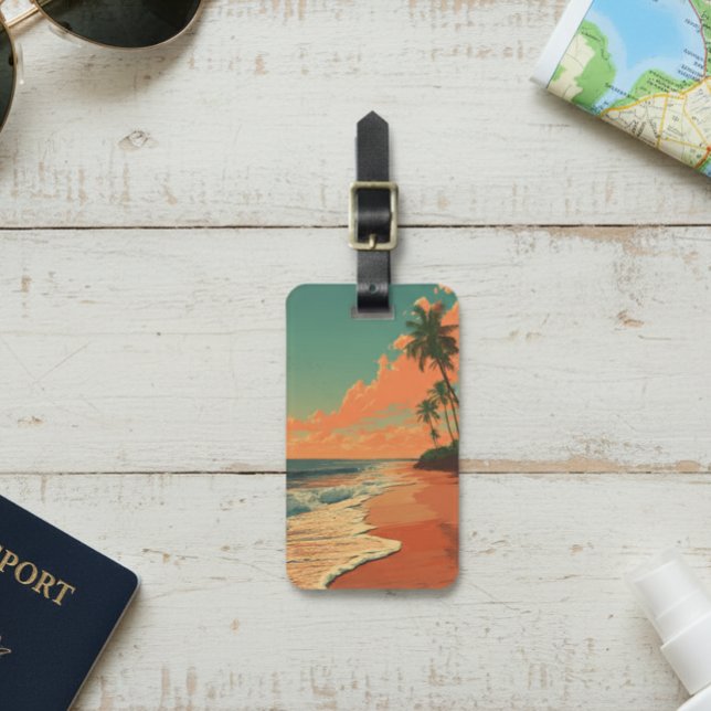 Etiqueta De Bagagem Retro Beach Travel Seascape Outdoors  (Criador carregado)