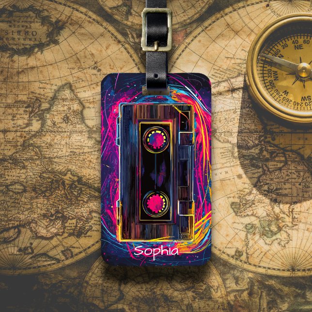 Etiqueta De Bagagem Retro Cassette Vibes (Criador carregado)