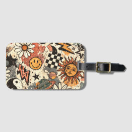 Etiqueta De Bagagem Retro Groovy Sticker Collage Pattern Smiley Face