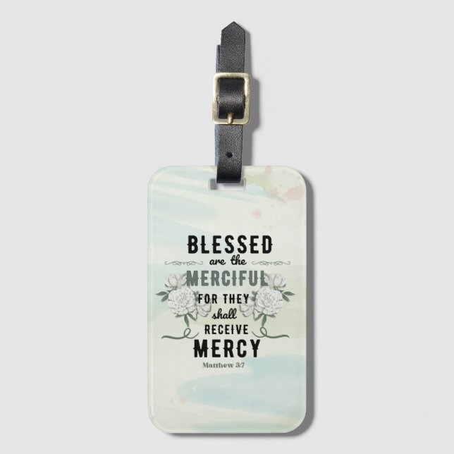 Etiqueta De Bagagem Retro Matthew 5:7 Verso da Bíblia (Frente Vertical)